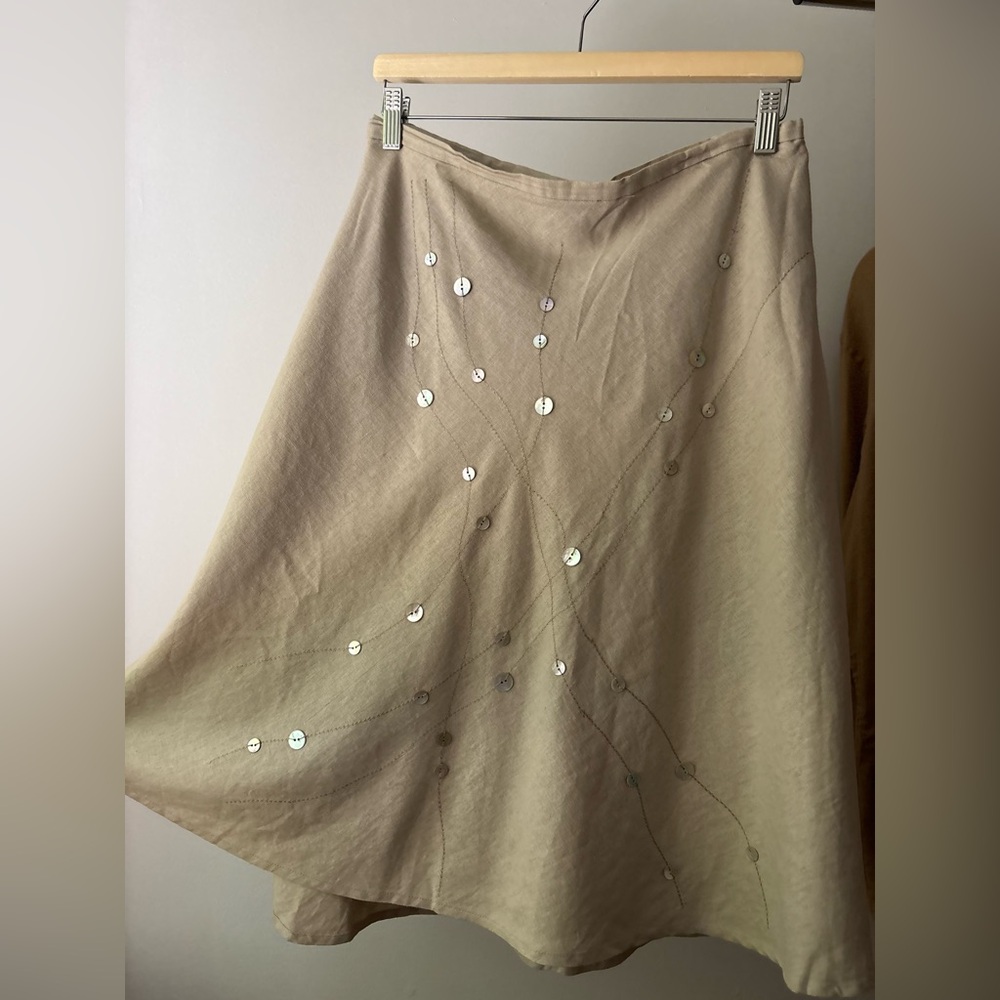 Y2K Linen Midi Skirt with Button Design